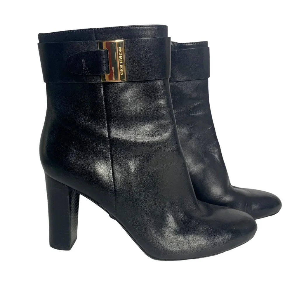 Michael Kors Leather Ankle Boots Booties 11M Black or Dark Brown Chunky Heel